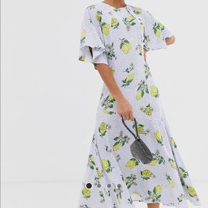 ASOS Cap Sleeve Midaxi Dress-Lemon Print